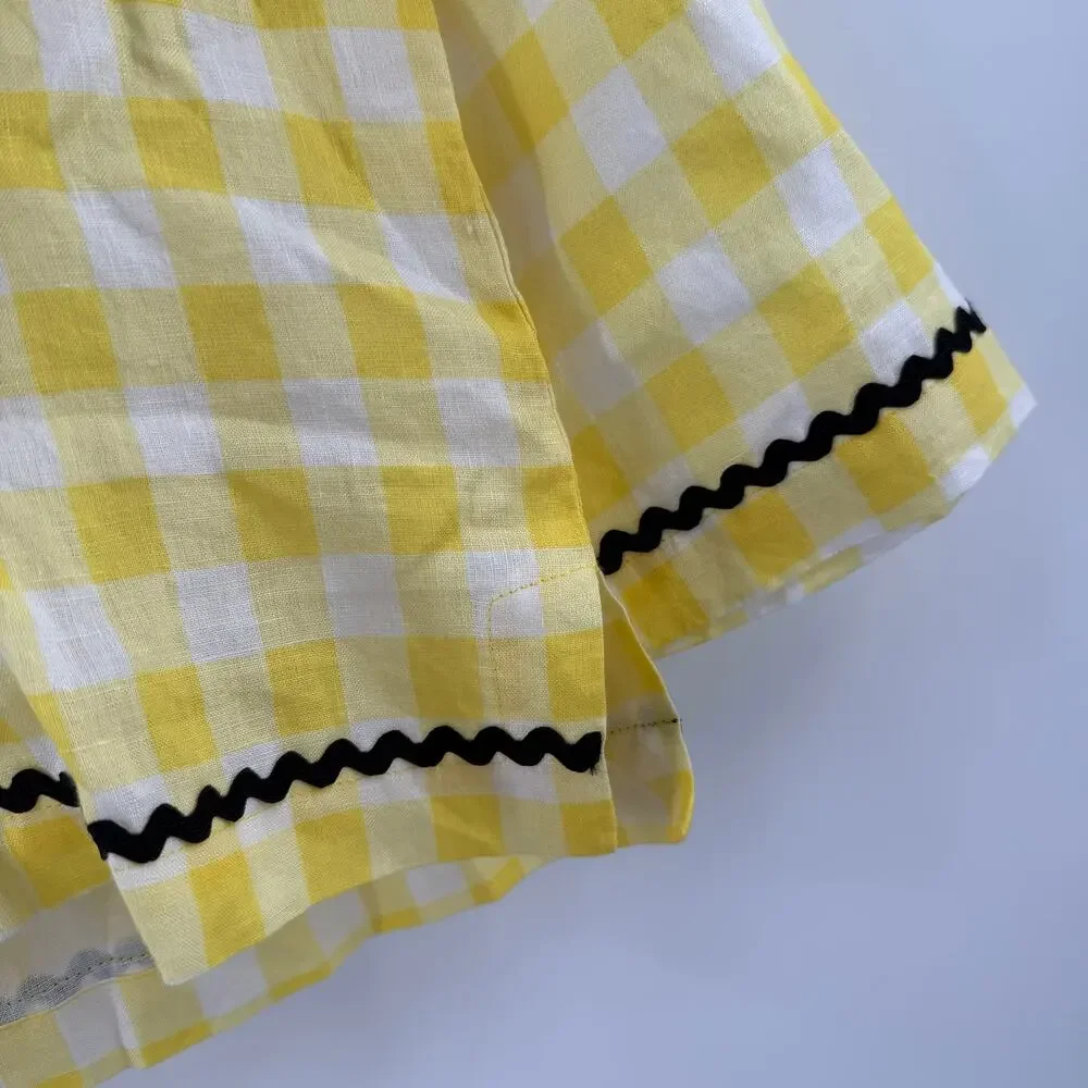 Marysia Bumby Swim x Maisonette CoverUp Size 2 Yellow Gingham Swim Rickrack NWT
